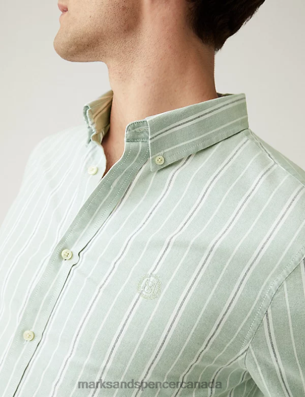 Marks and Spencer near me - Men Green Mix Clothing Marks & Spencer Pure Cotton Striped Oxford Shirt 20VTD5968