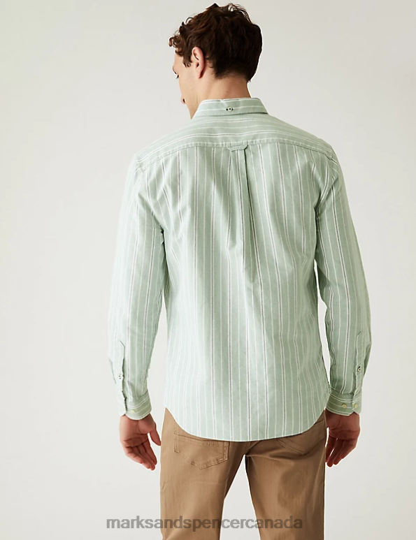 Marks and Spencer near me - Men Green Mix Clothing Marks & Spencer Pure Cotton Striped Oxford Shirt 20VTD5968