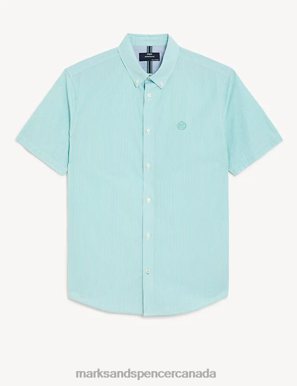 Marks and Spencer Canada - Men Green Mix Clothing Marks & Spencer Pure Cotton Striped Shirt 20VTD6007