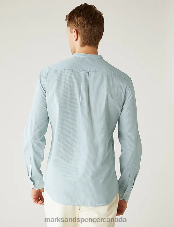 Men Green Mix Clothing Marks & Spencer Pure Supima Cotton Grandad Collar Shirt 20VTD5668 - Marks and Spencer online