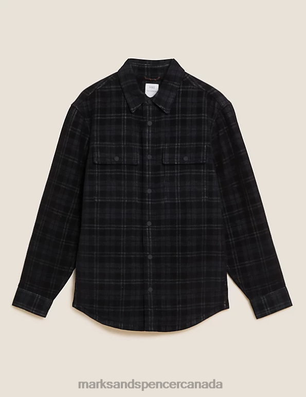 Marks and Spencer near me - Men Grey Clothing Marks & Spencer Cotton Blend Corduroy Borg Lined Check Shacket 20VTD6663