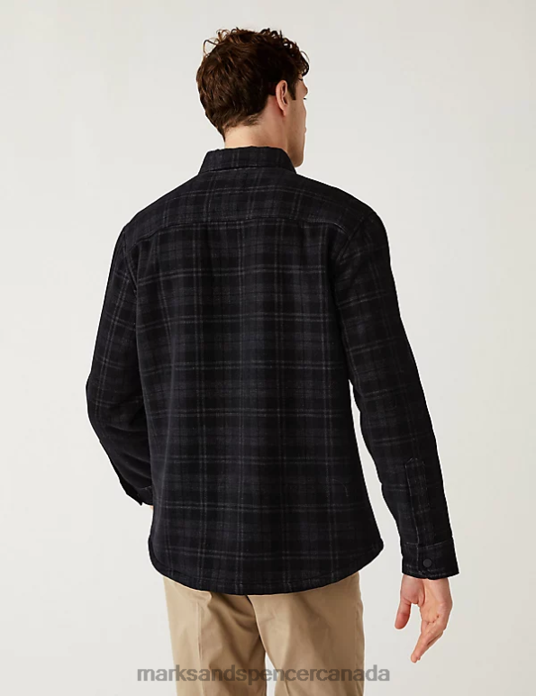 Marks and Spencer near me - Men Grey Clothing Marks & Spencer Cotton Blend Corduroy Borg Lined Check Shacket 20VTD6663