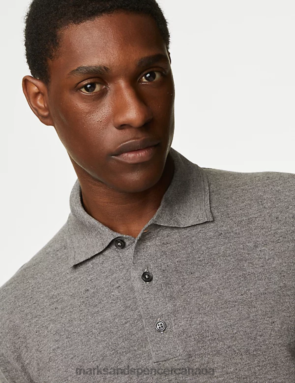Men Grey Clothing Marks & Spencer Cotton Rich Tipped Knitted Polo Shirt 20VTD7175 - Marks and Spencer Canada locations