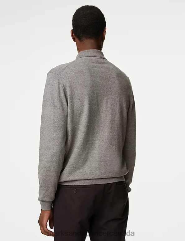 Men Grey Clothing Marks & Spencer Cotton Rich Tipped Knitted Polo Shirt 20VTD7175 - Marks and Spencer Canada locations