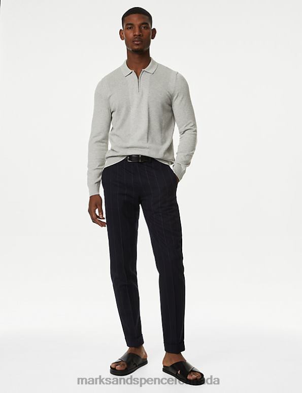Marks and Spencer sale - Men Grey Clothing Marks & Spencer Cotton Rich Zip Up Knitted Polo Shirt 20VTD6927