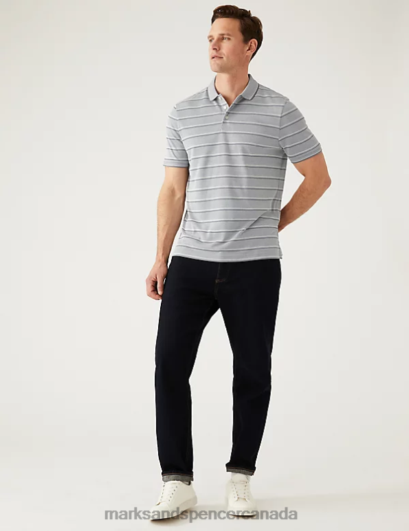 Marks and Spencer sale - Men Grey Clothing Marks & Spencer Modal Rich Striped Polo Shirt 20VTD5542