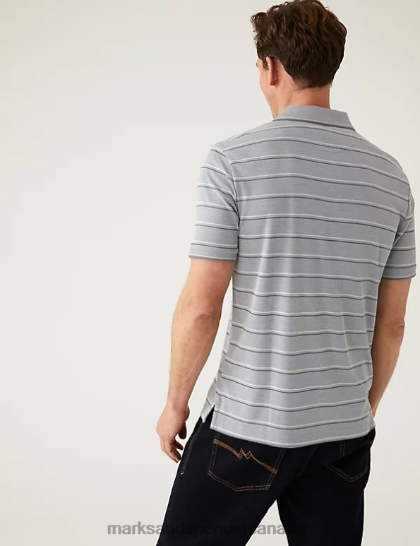 Marks and Spencer sale - Men Grey Clothing Marks & Spencer Modal Rich Striped Polo Shirt 20VTD5542