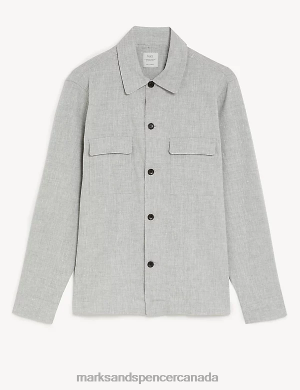 Marks and Spencer near me - Men Grey Clothing Marks & Spencer Regular Fit Italian Linen Miracle Overshirt 20VTD6345
