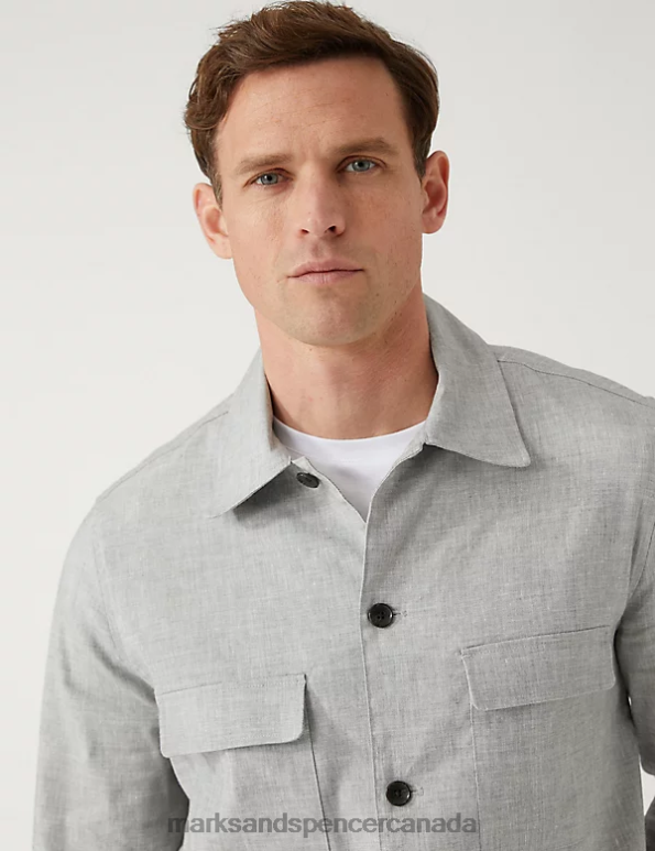 Marks and Spencer near me - Men Grey Clothing Marks & Spencer Regular Fit Italian Linen Miracle Overshirt 20VTD6345