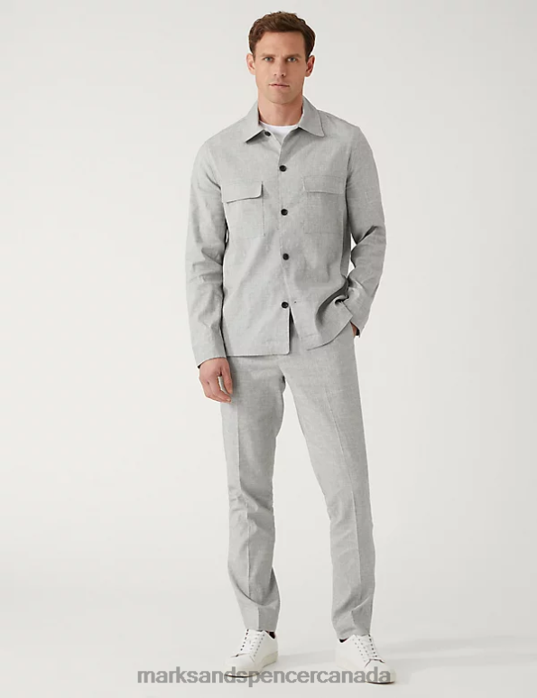 Marks and Spencer near me - Men Grey Clothing Marks & Spencer Regular Fit Italian Linen Miracle Overshirt 20VTD6345