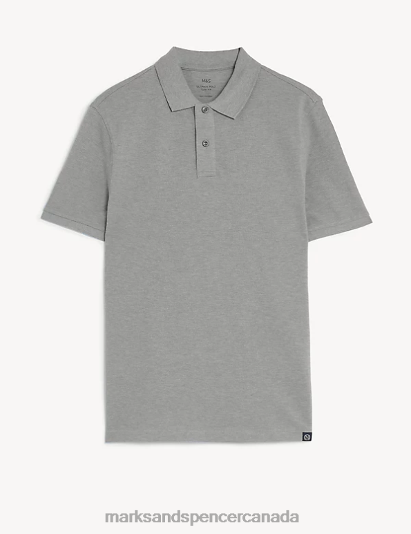 Men Grey Clothing Marks & Spencer Slim Fit Pure Cotton Pique Polo Shirt 20VTD6760 - Marks and Spencer Canada locations