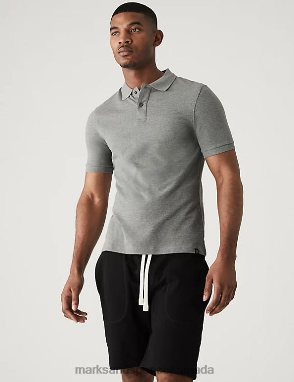 Men Grey Clothing Marks & Spencer Slim Fit Pure Cotton Pique Polo Shirt 20VTD6760 - Marks and Spencer Canada locations
