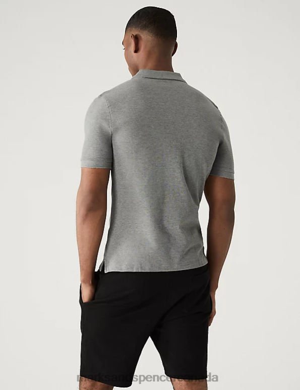 Men Grey Clothing Marks & Spencer Slim Fit Pure Cotton Pique Polo Shirt 20VTD6760 - Marks and Spencer Canada locations