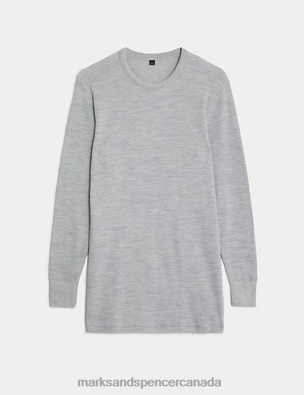 Marks and Spencer Canada - Men Grey Marl Clothing Marks & Spencer Heatgen Maximum Thermal Long Sleeve Top 20VTD5767