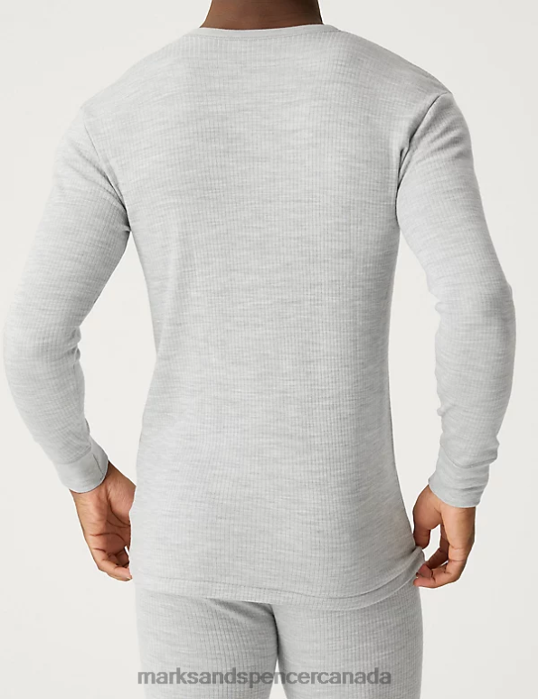 Marks and Spencer Canada - Men Grey Marl Clothing Marks & Spencer Heatgen Maximum Thermal Long Sleeve Top 20VTD5767