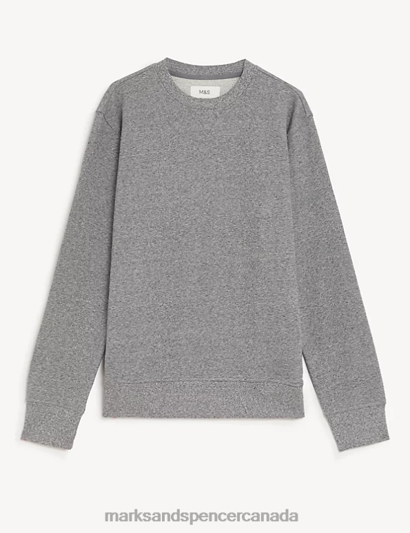 Marks and Spencer sale - Men Grey Marl Clothing Marks & Spencer Pure Cotton Crew Neck Sweatshirt 20VTD6881