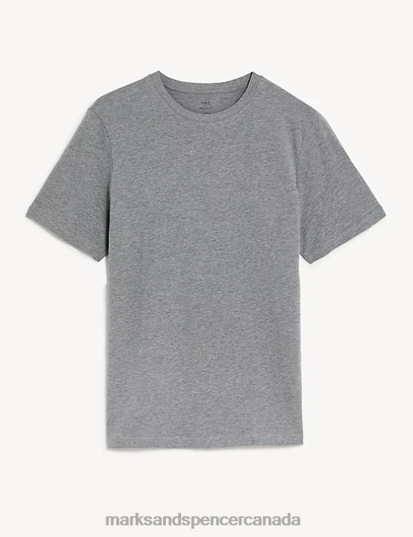 Marks and Spencer near me - Men Grey Marl Clothing Marks & Spencer Pure Cotton Crew Neck T-Shirt 20VTD149
