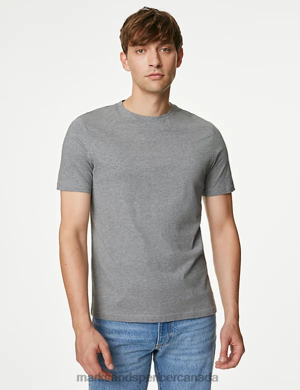 Marks and Spencer near me - Men Grey Marl Clothing Marks & Spencer Pure Cotton Crew Neck T-Shirt 20VTD149