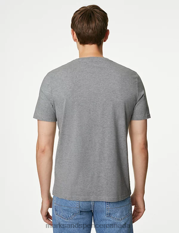 Marks and Spencer near me - Men Grey Marl Clothing Marks & Spencer Pure Cotton Crew Neck T-Shirt 20VTD149
