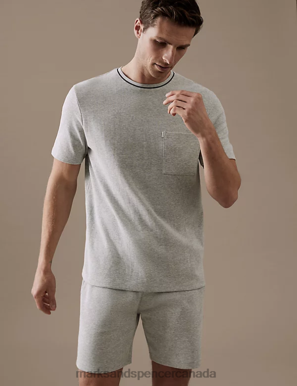 Marks and Spencer Canada - Men Grey Marl Clothing Marks & Spencer Pure Cotton Textured T-Shirt 20VTD5281