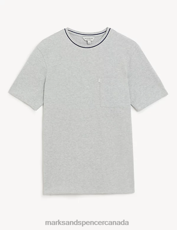 Marks and Spencer Canada - Men Grey Marl Clothing Marks & Spencer Pure Cotton Textured T-Shirt 20VTD5281