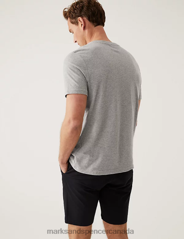 Men Grey Marl Clothing Marks & Spencer Pure Cotton V-Neck T-Shirt 20VTD4875 - Marks and Spencer outlet