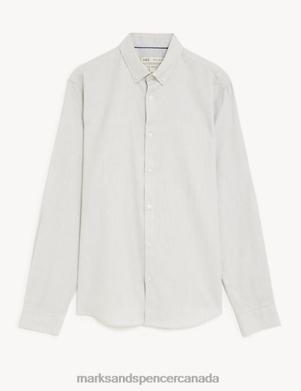 Men Grey Marl Clothing Marks & Spencer Regular Fit Stretch Textured Shirt 20VTD5694 - Marks and Spencer outlet