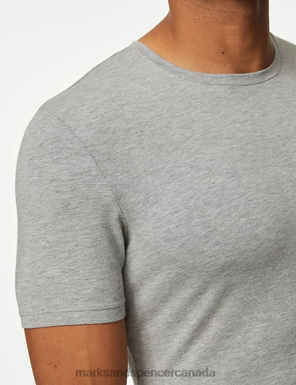 Men Grey Marl Clothing Marks & Spencer Supima Cotton Blend T-Shirt Vest 20VTD5549 - Marks and Spencer online