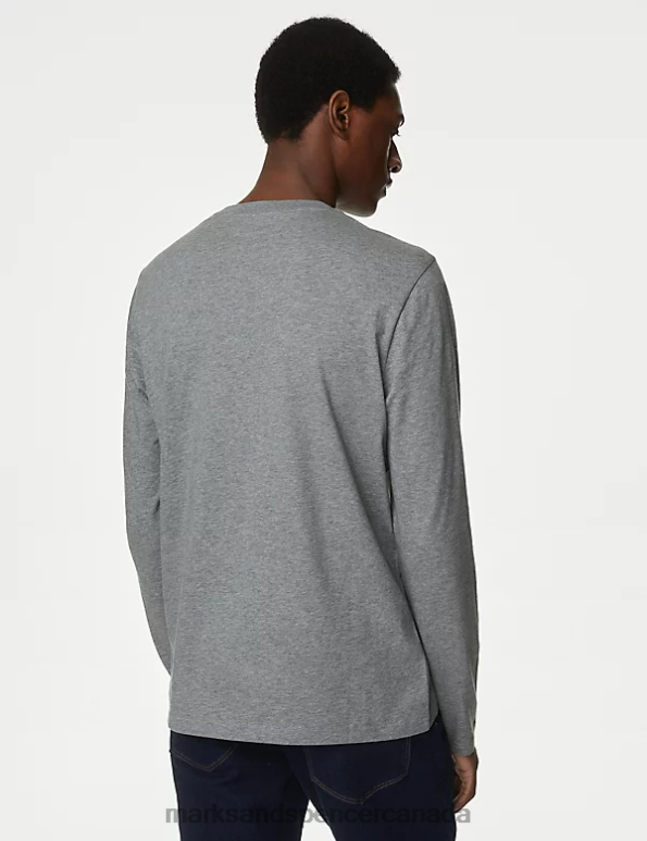 Men Grey Mix Clothing Marks & Spencer 2pk Pure Cotton Long Sleeve T-Shirts 20VTD5526 - Marks and Spencer online