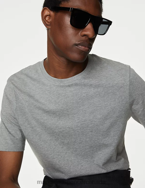 Marks and Spencer near me - Men Grey Mix Clothing Marks & Spencer 3pk Pure Cotton Crew Neck T-Shirts 20VTD5093