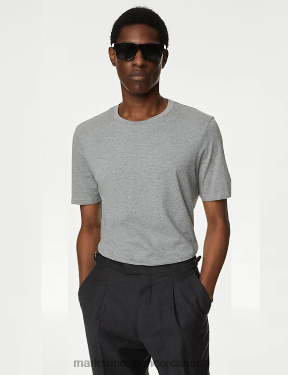 Marks and Spencer near me - Men Grey Mix Clothing Marks & Spencer 3pk Pure Cotton Crew Neck T-Shirts 20VTD5093