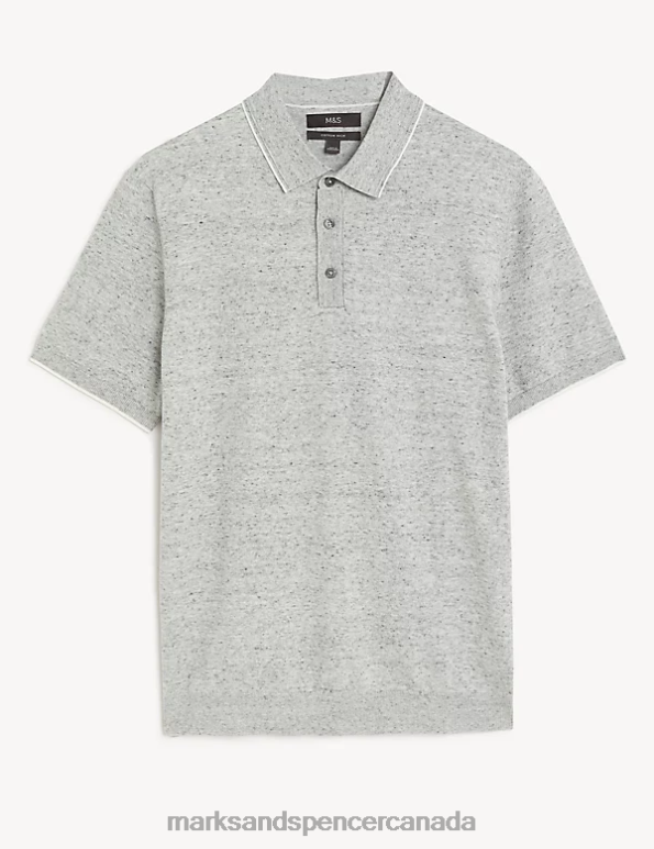 Men Grey Mix Clothing Marks & Spencer Cotton Rich Short Sleeve Knitted Polo Shirt 20VTD6683 - Marks and Spencer Canada locations