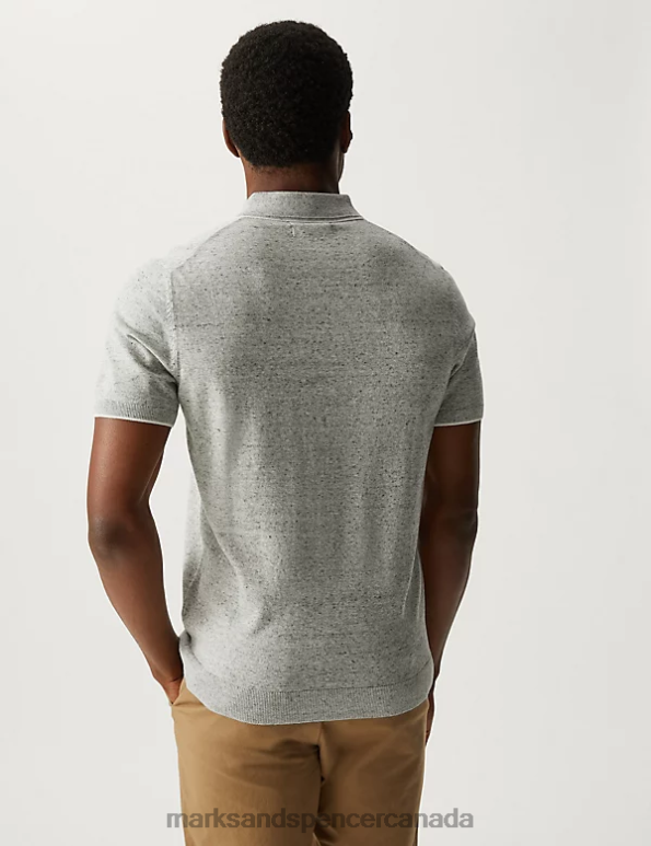 Men Grey Mix Clothing Marks & Spencer Cotton Rich Short Sleeve Knitted Polo Shirt 20VTD6683 - Marks and Spencer Canada locations