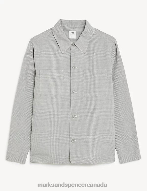 Men Grey Mix Clothing Marks & Spencer Linen Blend Overshirt 20VTD5789 - Marks and Spencer outlet