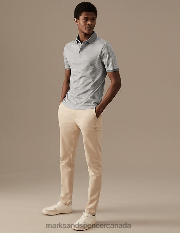 Men Grey Mix Clothing Marks & Spencer Pure Supima Cotton Printed Polo Shirt 20VTD6451 - Marks and Spencer outlet