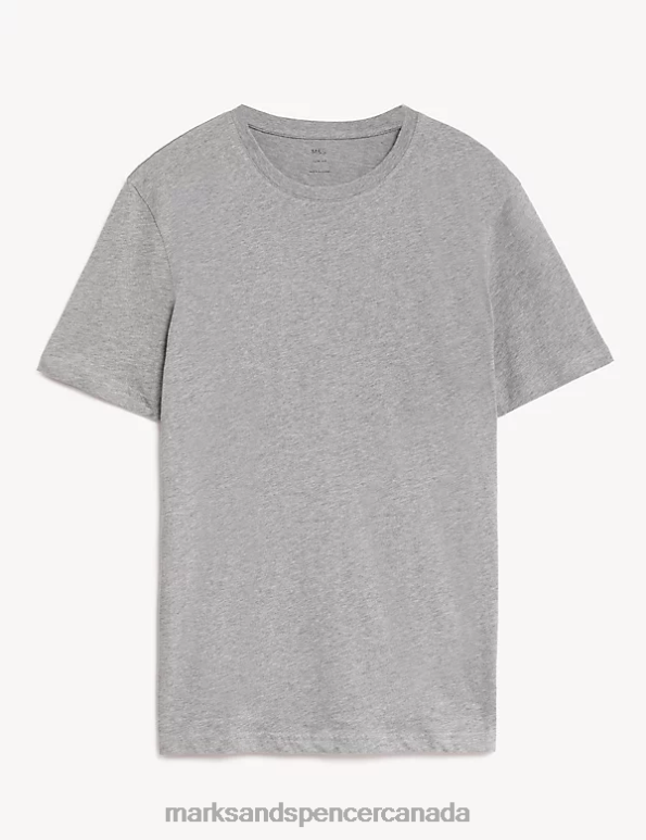 Men Grey Mix Clothing Marks & Spencer Slim Fit Pure Cotton Crew Neck T-Shirt 20VTD5155 - Marks and Spencer outlet