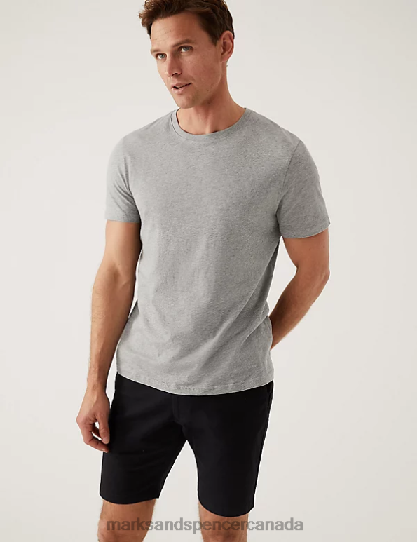 Men Grey Mix Clothing Marks & Spencer Slim Fit Pure Cotton Crew Neck T-Shirt 20VTD5155 - Marks and Spencer outlet