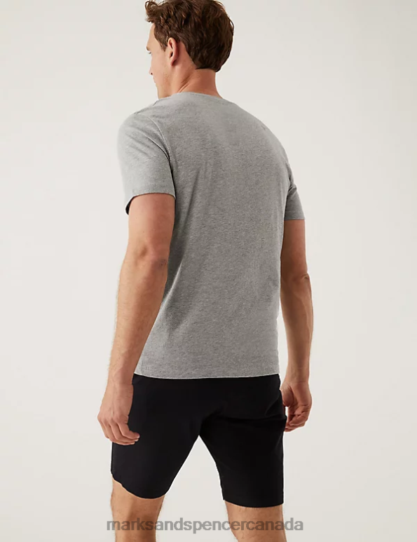 Men Grey Mix Clothing Marks & Spencer Slim Fit Pure Cotton Crew Neck T-Shirt 20VTD5155 - Marks and Spencer outlet