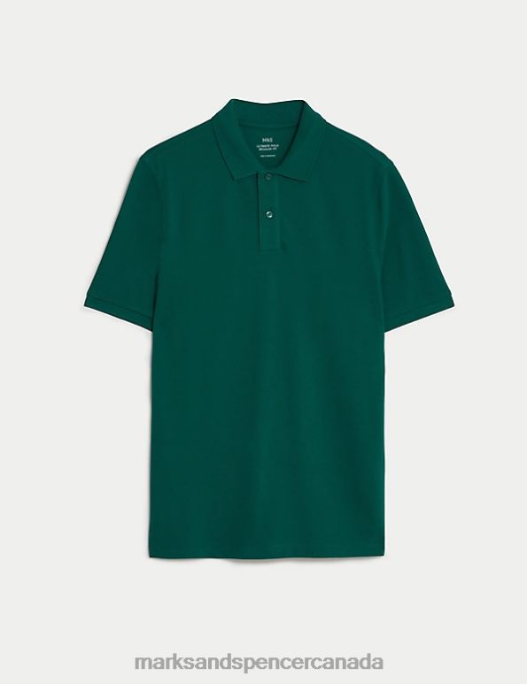 Men Hunter Green Clothing Marks & Spencer Pure Cotton Pique Polo Shirt 20VTD214 - Marks and Spencer outlet
