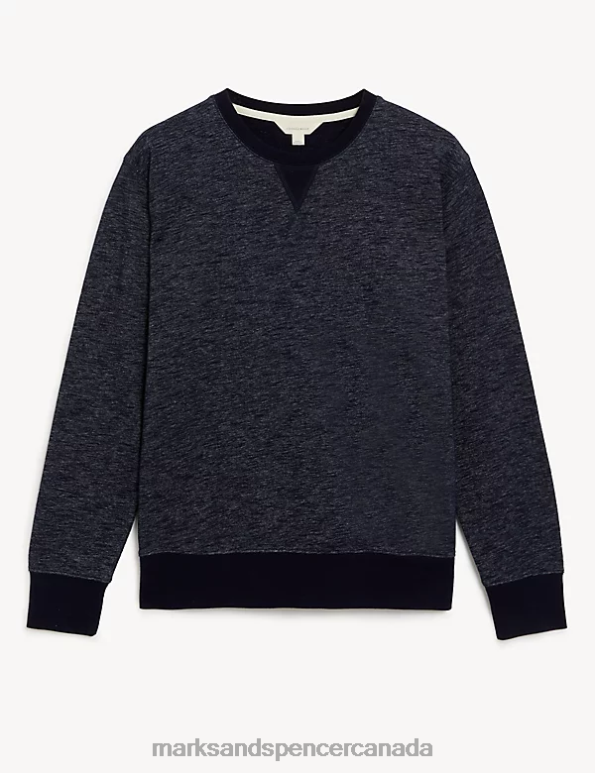 Men Indigo Mix Clothing Marks & Spencer Cotton Rich Sweatshirt 20VTD5416 - Marks and Spencer outlet