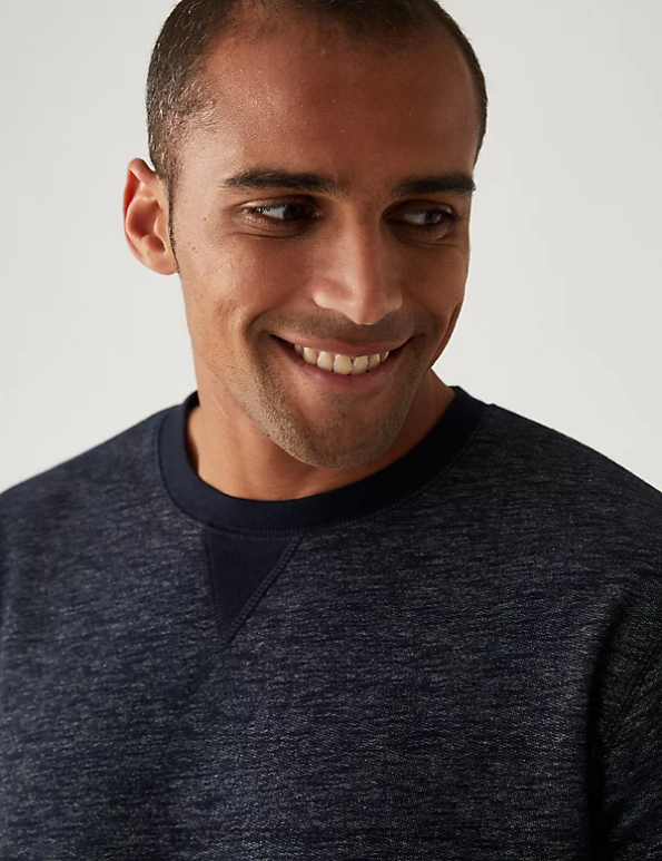 Men Indigo Mix Clothing Marks & Spencer Cotton Rich Sweatshirt 20VTD5416 - Marks and Spencer outlet
