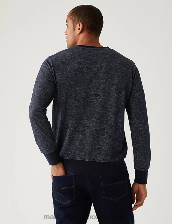 Men Indigo Mix Clothing Marks & Spencer Cotton Rich Sweatshirt 20VTD5416 - Marks and Spencer outlet