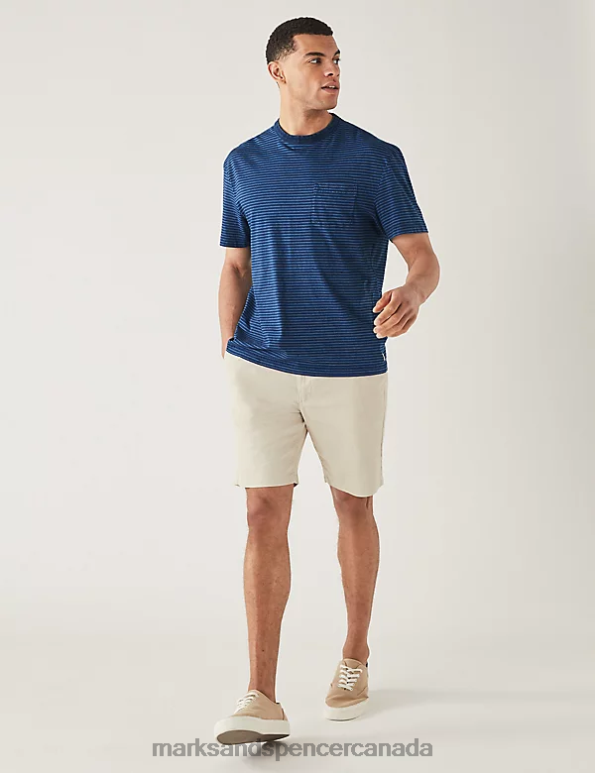 Marks and Spencer Canada - Men Indigo Mix Clothing Marks & Spencer Pure Cotton Striped T-Shirt 20VTD5474