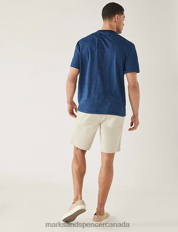 Marks and Spencer Canada - Men Indigo Mix Clothing Marks & Spencer Pure Cotton Striped T-Shirt 20VTD5474