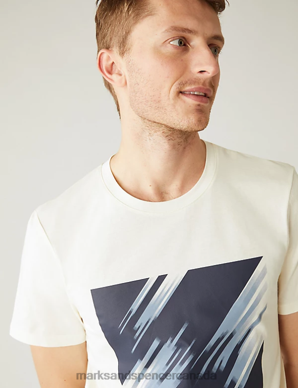 Men Ivory Clothing Marks & Spencer Pure Cotton Abstract Graphic T-Shirt 20VTD5056 - Marks and Spencer Canada locations