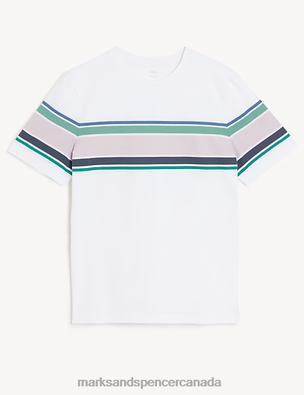 Men Ivory Clothing Marks & Spencer Pure Cotton Striped Crew Neck T-Shirt 20VTD5489 - Marks and Spencer Canada locations
