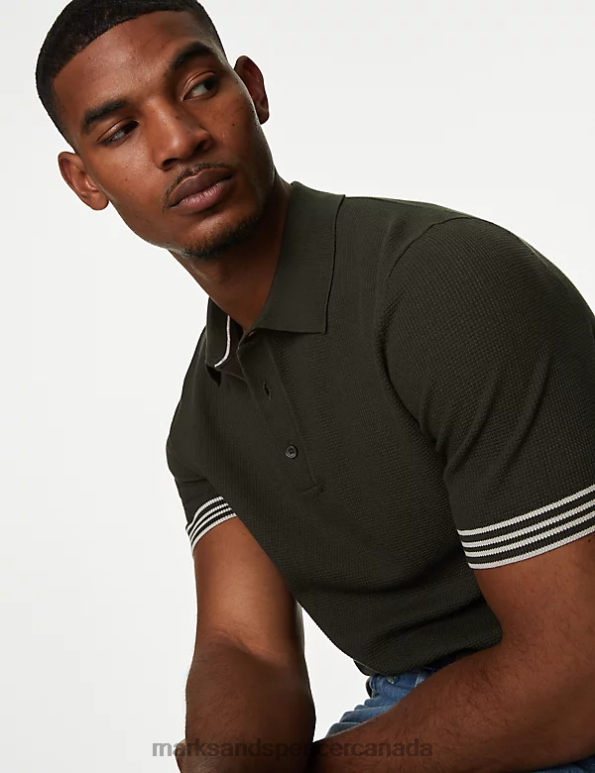 Men Khaki Clothing Marks & Spencer Cotton Blend Textured Knitted Polo Shirt 20VTD4892 - Marks and Spencer Canada locations