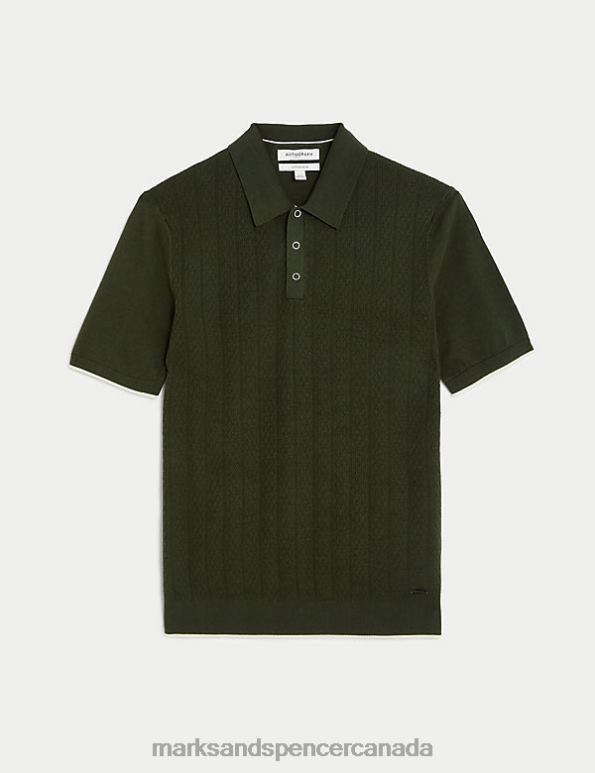 Men Khaki Clothing Marks & Spencer Cotton Rich Textured Knitted Polo Shirt 20VTD6244 - Marks and Spencer outlet