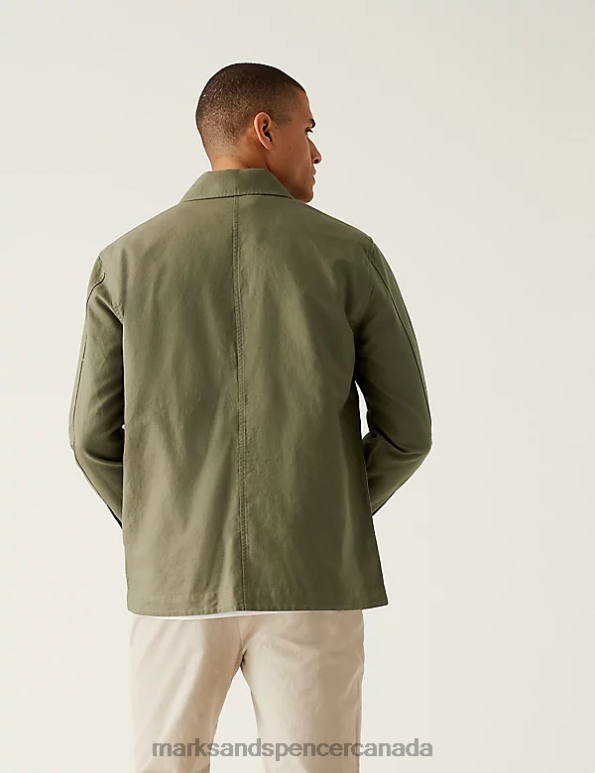 Men Khaki Clothing Marks & Spencer Easy Iron Linen Blend Overshirt 20VTD5724 - Marks and Spencer outlet