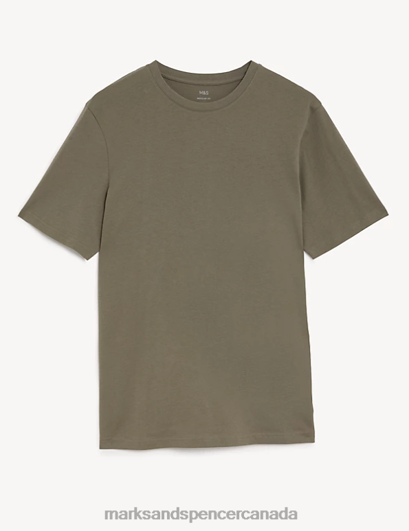 Marks and Spencer sale - Men Khaki Clothing Marks & Spencer Pure Cotton Crew Neck T-Shirt 20VTD160